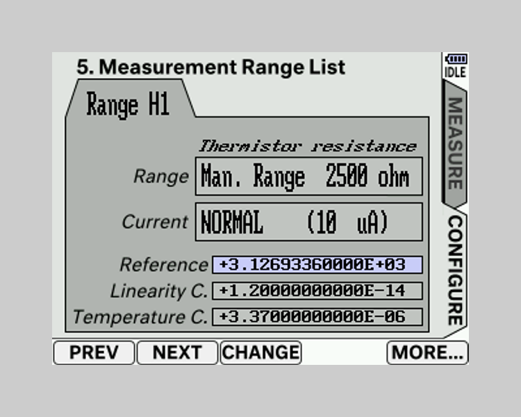 UT-ONE B03B Configuration page  <mark>5. Measurement Range List</mark> - Range H1