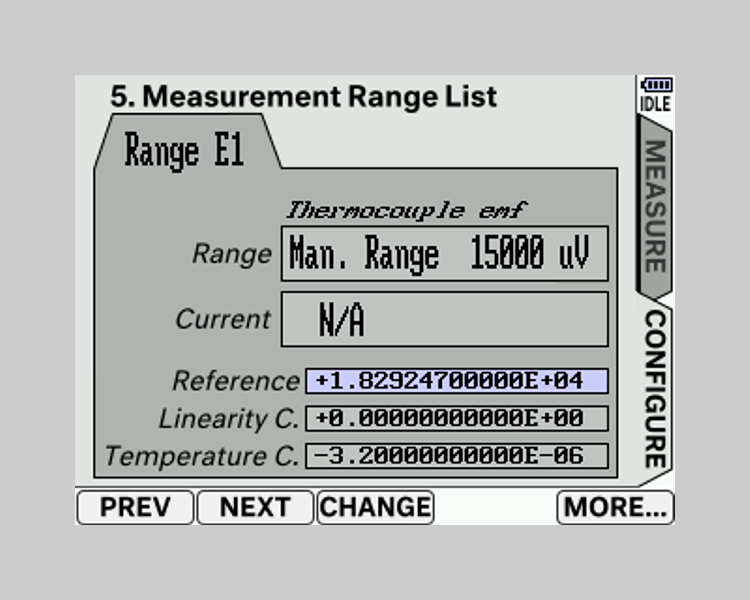 UT-ONE B03B Configuration page  <mark>5. Measurement Range List</mark> - Range E1