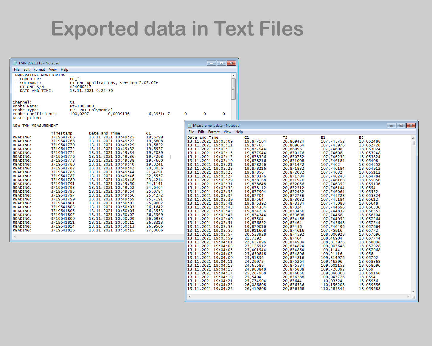 UT-ONE Temperature Monitoring and UT-ONE Interface - Exported measurements in Text Files