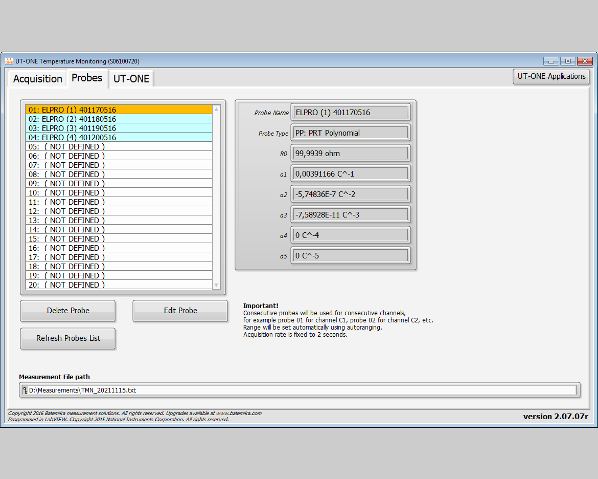 UT-ONE Temperature Monitoring - Probe defenition