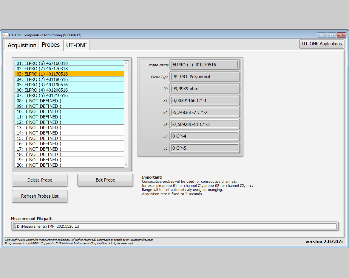UT-ONE Temperature Monitoring - Probe defenition